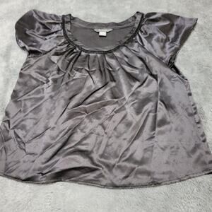 LaVita Blouse Women Medium Shirt Black Scoop Velvet Neck Pullover Cap Sleeve Top